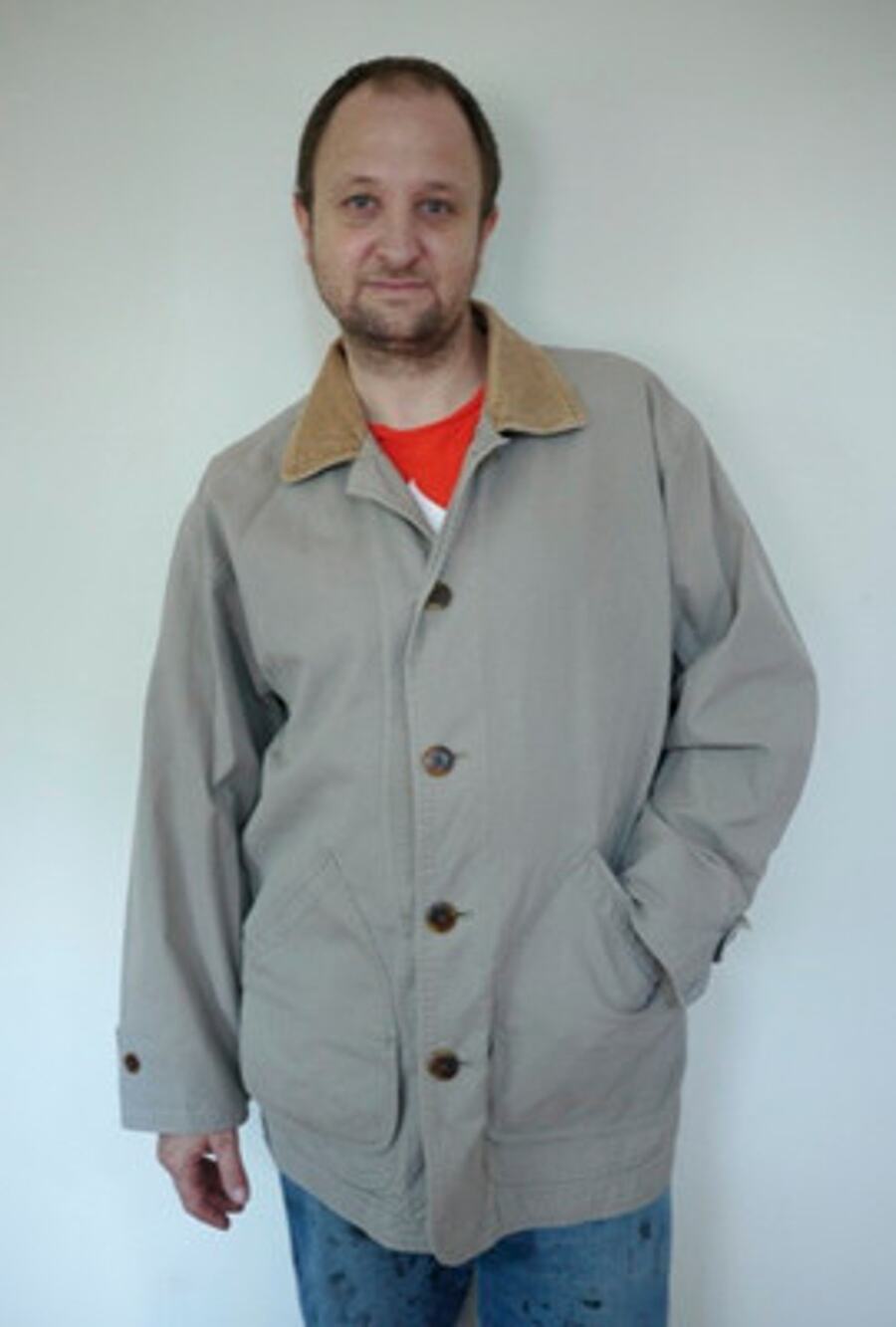 Lands End Cotton Canvas Corduroy Barn Field Work Jacket Coat M 32-34 Grey Mens
